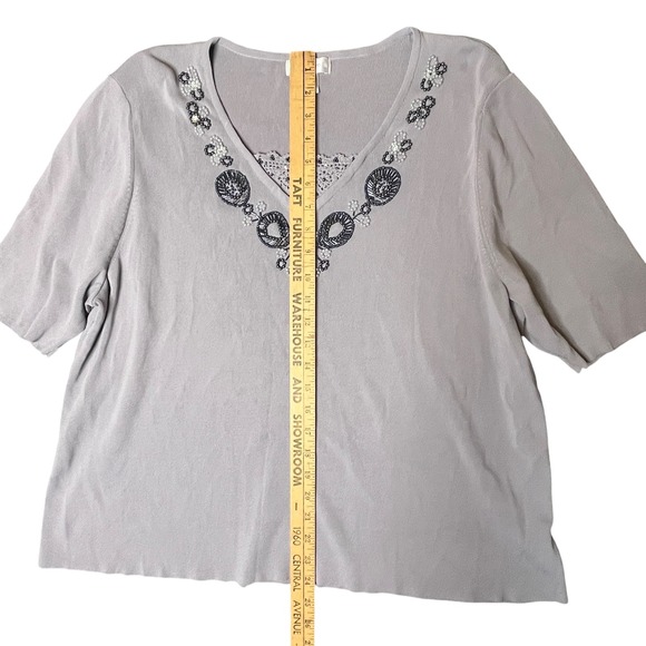 Dressbarn Gray Sweater Top Beaded Crocheted Fairy Boho Vtg Y2K 90s Womens 22/24 - Picture 4 of 11